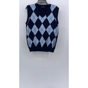 SHEIN Women's Blue Argyle Print V-Neck Knit Oversized Pullover Sweater Vest SZ S